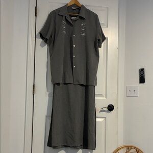 Chic Charcoal Women's Jacket Dress with Floral Embroidery